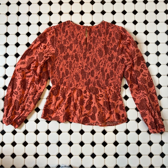 Universal Thread Orange L/S Pullover Blouse with Smocking & Floral Pattern - Picture 5 of 5